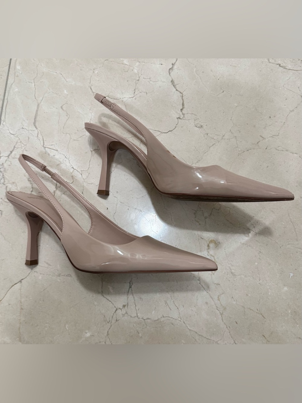 MNG Mango Shiny Beige Pump Slingback Short Heel - Picture 6 of 7